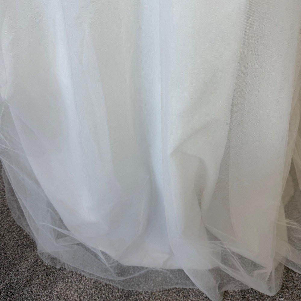 Davids Bridal Lace Tulle A-Line Wedding Dress Bead Sash WG3711 White Ivory - Picture 6 of 16